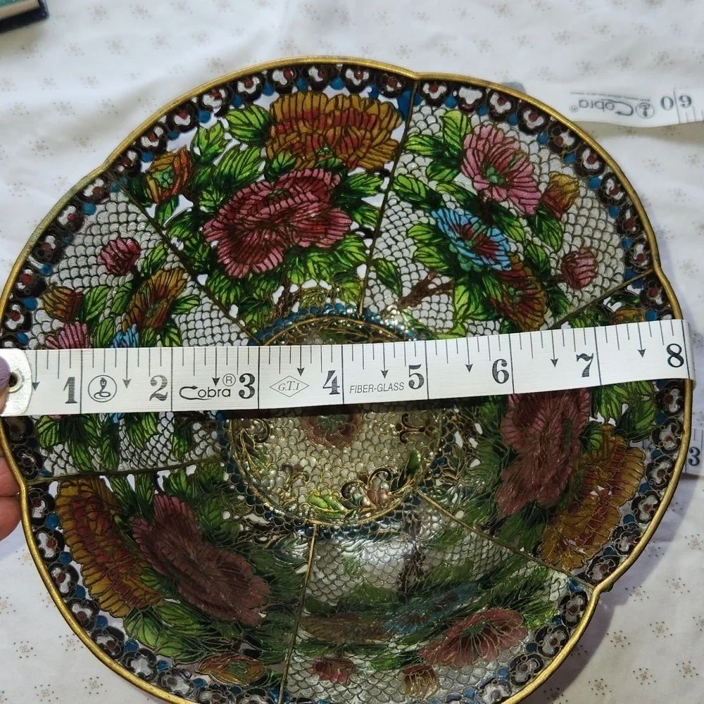 Antic Handmade Chinese Intricate  Plique-a-Jour  Bowl with Gold Accents